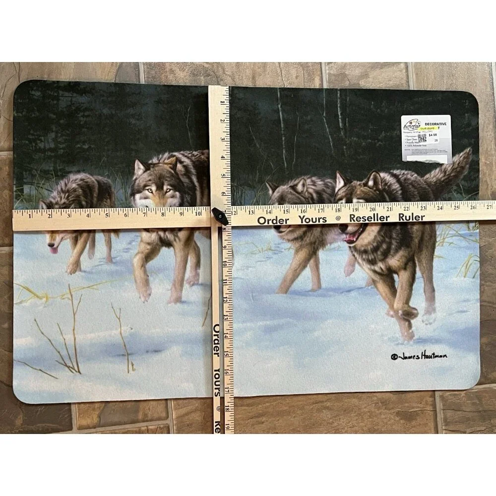 Wolves Door Mat On The Move by James Hautman Indoor Cabin Winter Scene Wolf Pack